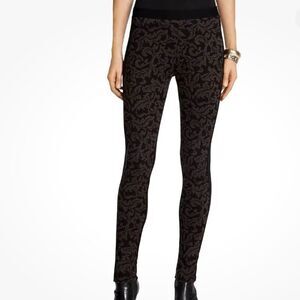 Chico's Regal Black/Brown Damask Ponte Leggings/Women's Pants Size M (1) EUC